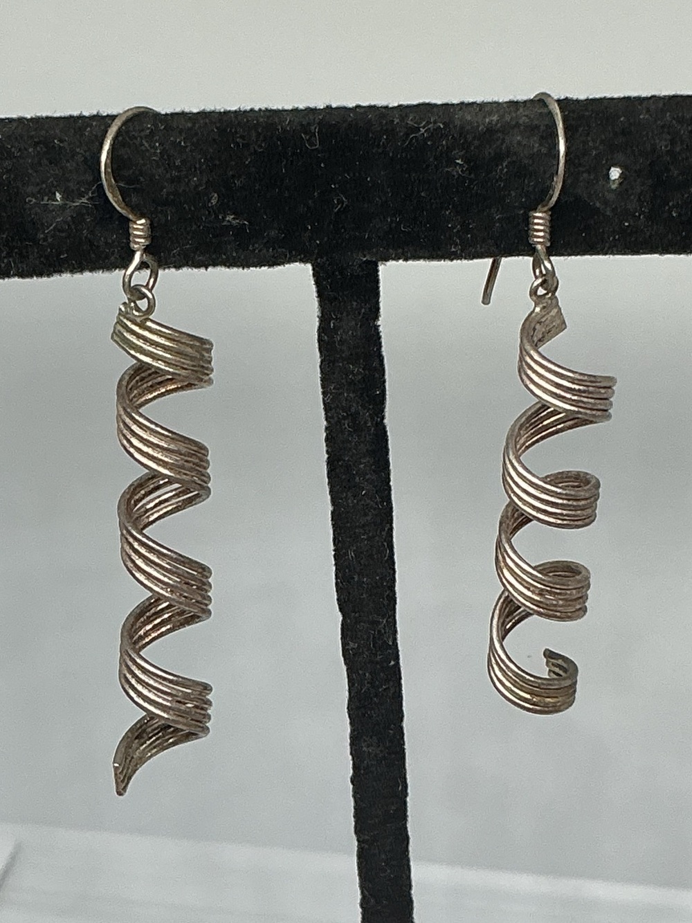 Modernist Sterling Silver Spiral Coil Pierced Earrings